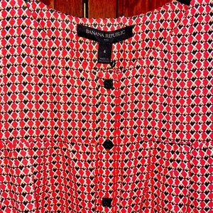 Banana Republic Womens Dress 4, Red Mod Geometric Print A Line, Casual Classic